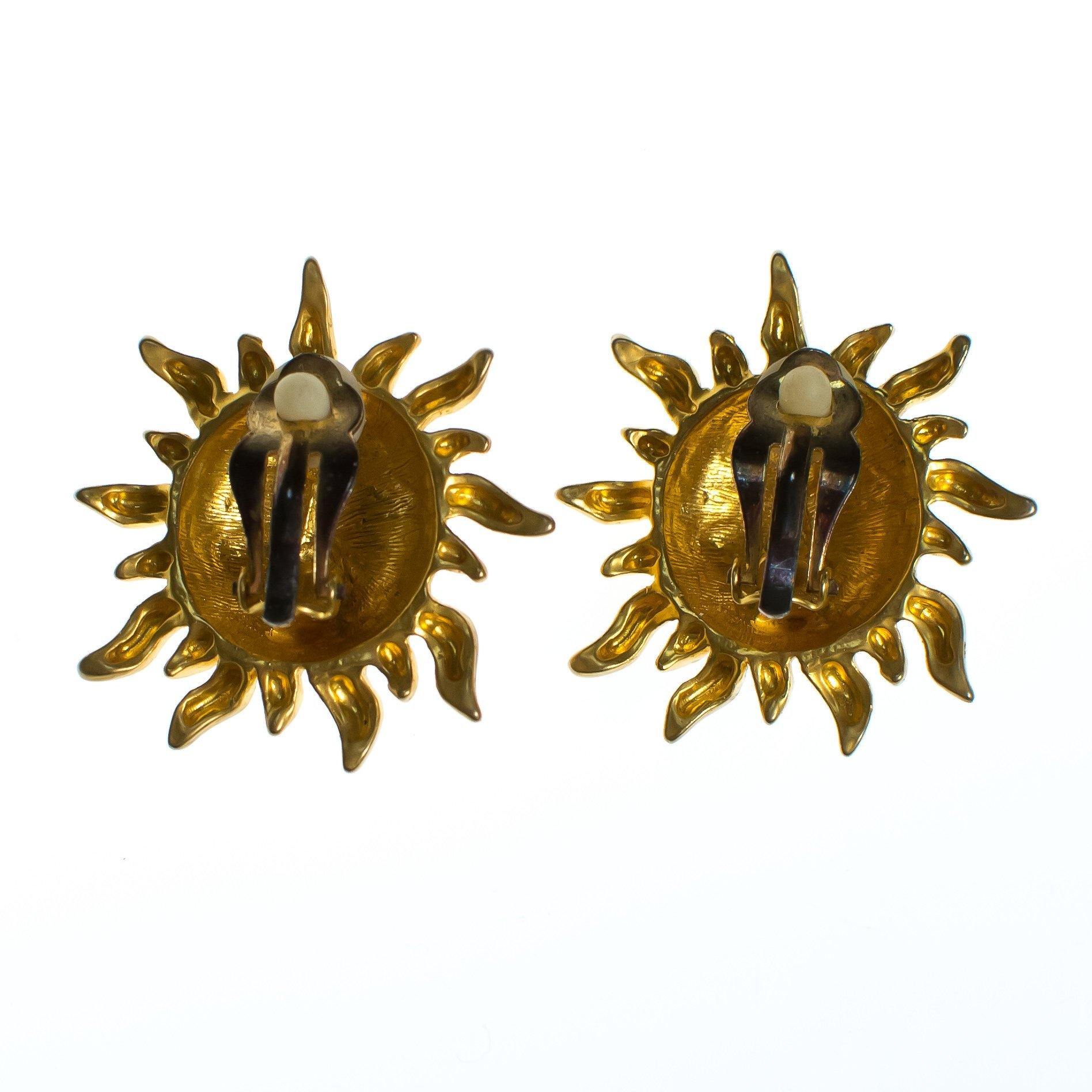 Vintage 1980s Gold Sun Statement Earrings by 1980s - Vintage Meet Modern Vintage Jewelry - Chicago, Illinois - #oldhollywoodglamour #vintagemeetmodern #designervintage #jewelrybox #antiquejewelry #vintagejewelry