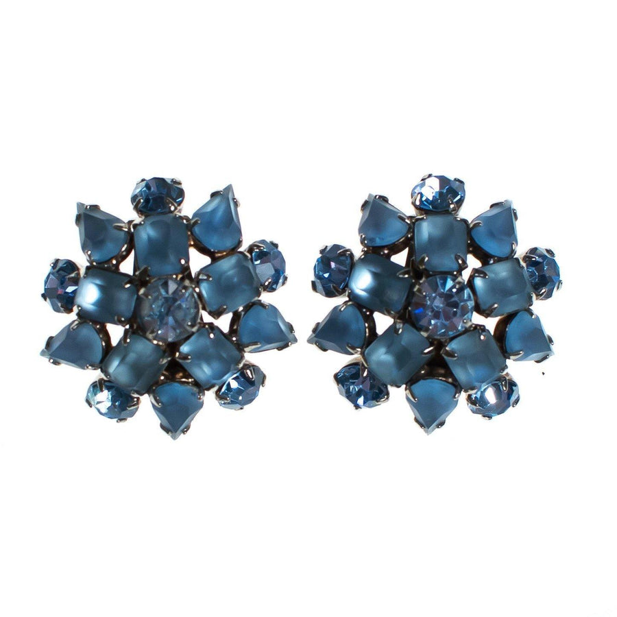 Vintage Frosted Light Blue Rhinestone Cluster Style Statement Earrings by 1950s - Vintage Meet Modern Vintage Jewelry - Chicago, Illinois - #oldhollywoodglamour #vintagemeetmodern #designervintage #jewelrybox #antiquejewelry #vintagejewelry