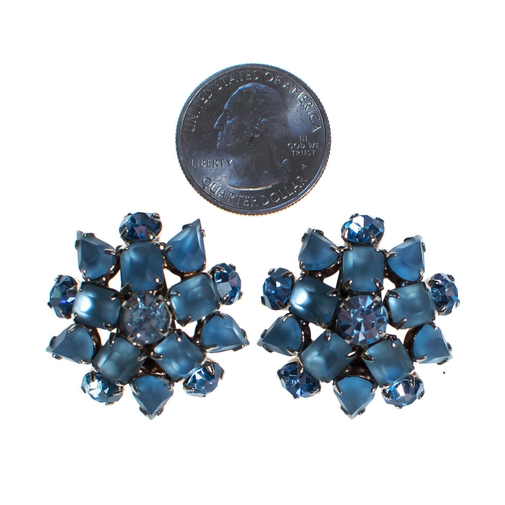 Vintage Frosted Light Blue Rhinestone Cluster Style Statement Earrings by 1950s - Vintage Meet Modern Vintage Jewelry - Chicago, Illinois - #oldhollywoodglamour #vintagemeetmodern #designervintage #jewelrybox #antiquejewelry #vintagejewelry