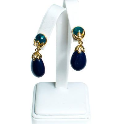 Vintage Lapis Lucite and Speckled Jade Drop Earrings by 1980s - Vintage Meet Modern Vintage Jewelry - Chicago, Illinois - #oldhollywoodglamour #vintagemeetmodern #designervintage #jewelrybox #antiquejewelry #vintagejewelry
