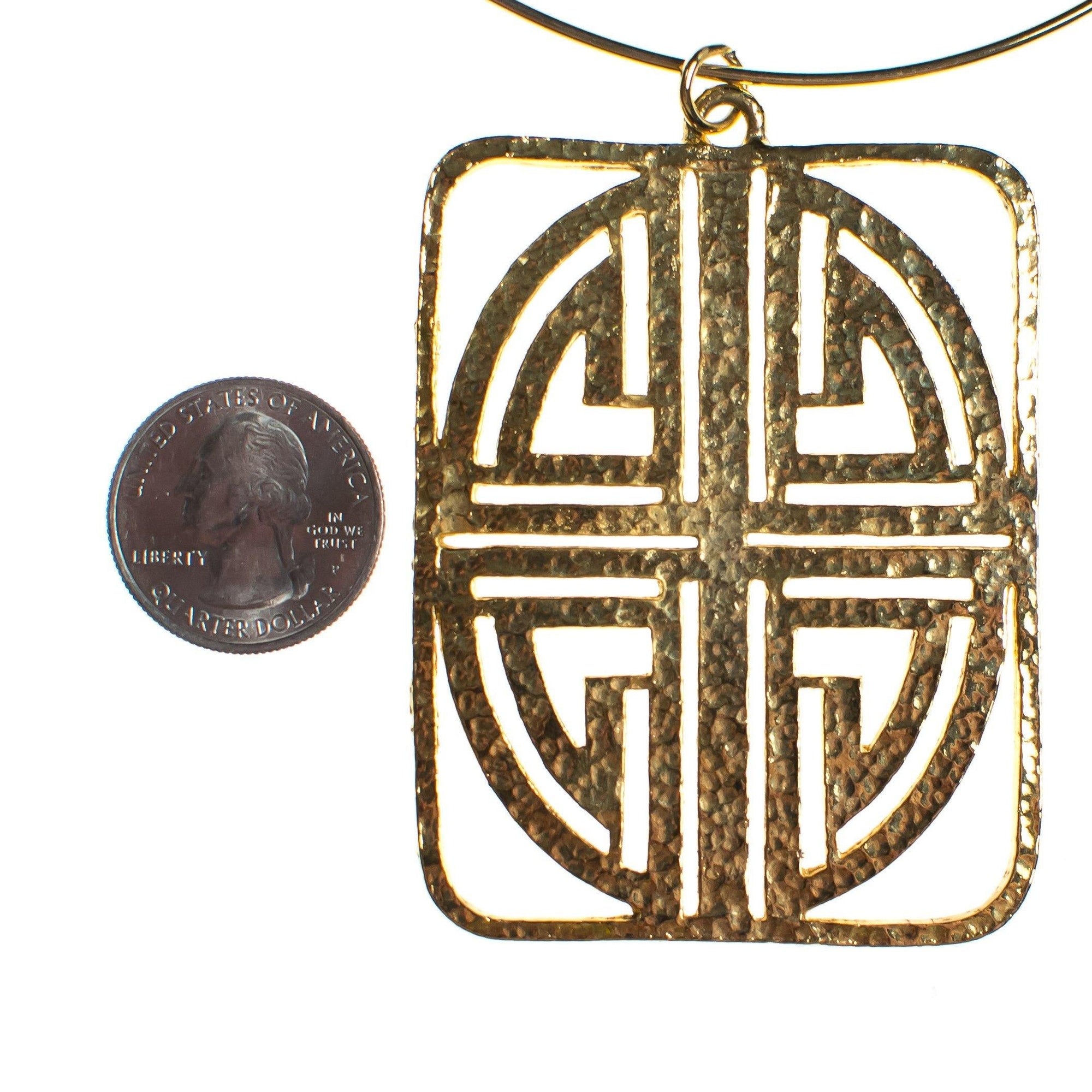 Vintage 1970s Asian Influence Geometric Statement Necklace with Gold Collar by 1970s - Vintage Meet Modern Vintage Jewelry - Chicago, Illinois - #oldhollywoodglamour #vintagemeetmodern #designervintage #jewelrybox #antiquejewelry #vintagejewelry