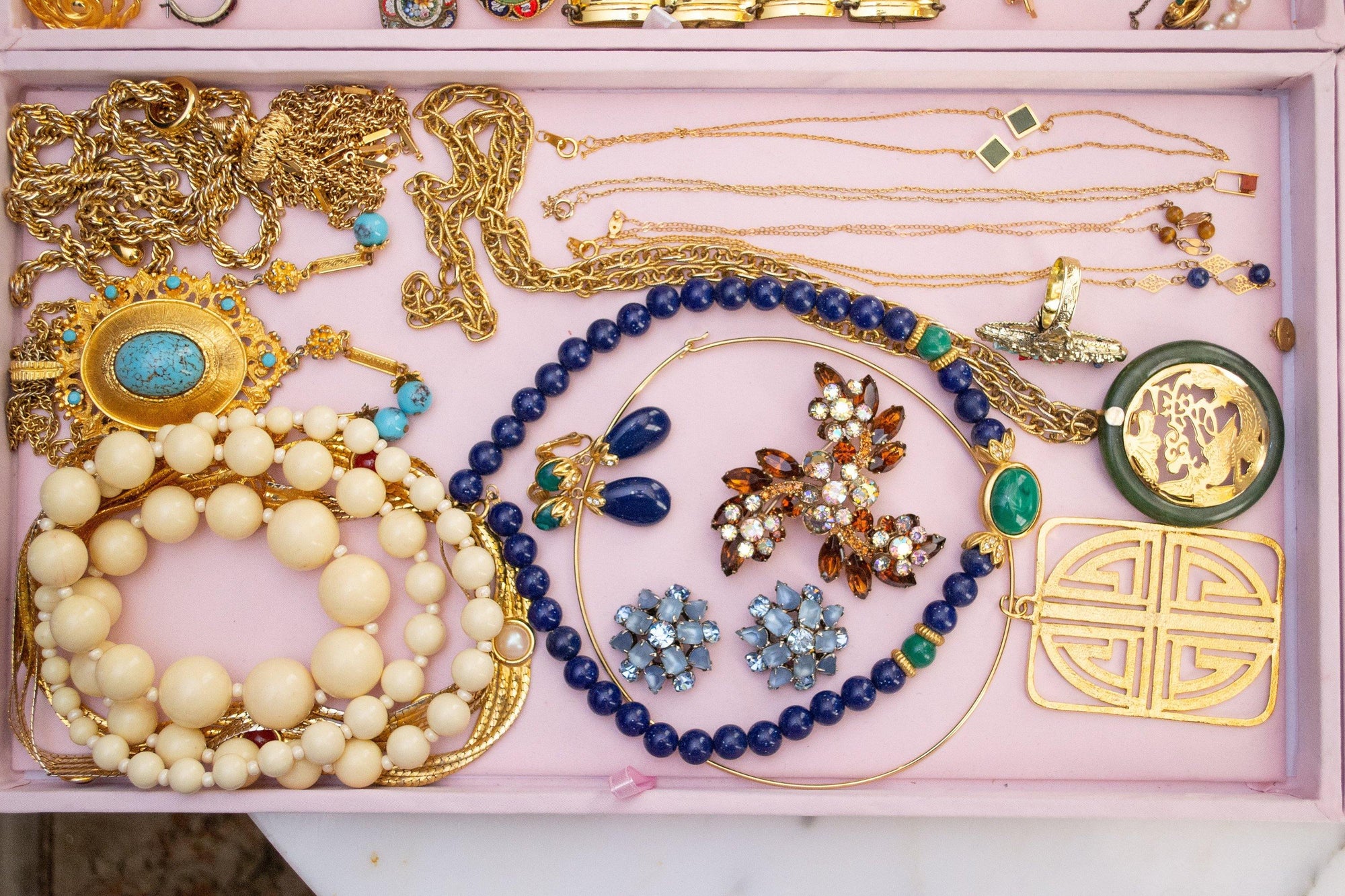 Vintage 1970s Asian Influence Geometric Statement Necklace with Gold Collar by 1970s - Vintage Meet Modern Vintage Jewelry - Chicago, Illinois - #oldhollywoodglamour #vintagemeetmodern #designervintage #jewelrybox #antiquejewelry #vintagejewelry