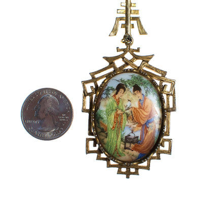 Vintage Hand Painted Asian Picture on Pendant Necklace by 1960s - Vintage Meet Modern Vintage Jewelry - Chicago, Illinois - #oldhollywoodglamour #vintagemeetmodern #designervintage #jewelrybox #antiquejewelry #vintagejewelry