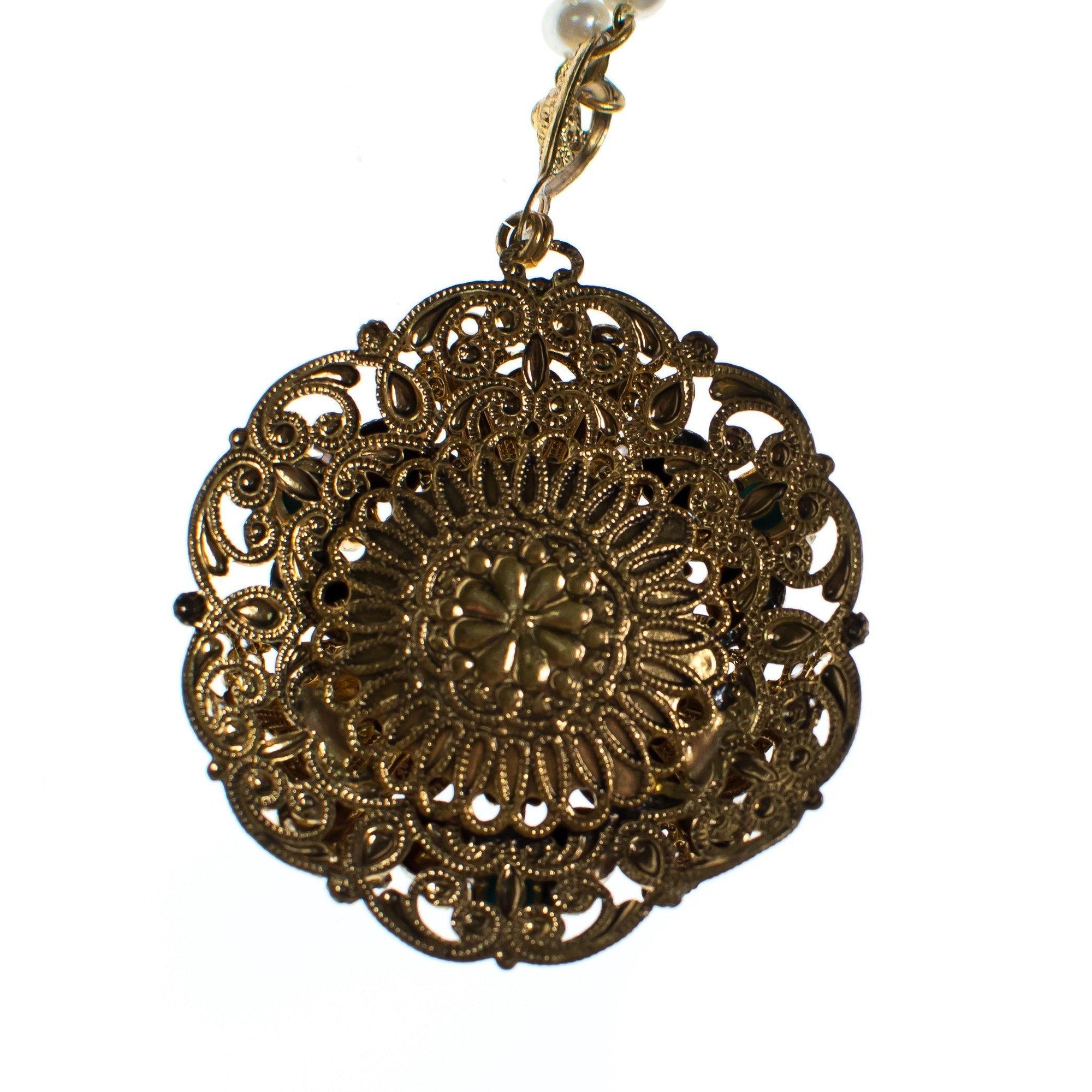 Vintage West Germany Gold Filigree and Turquoise Glass Pendant Necklace by 1950s - Vintage Meet Modern Vintage Jewelry - Chicago, Illinois - #oldhollywoodglamour #vintagemeetmodern #designervintage #jewelrybox #antiquejewelry #vintagejewelry