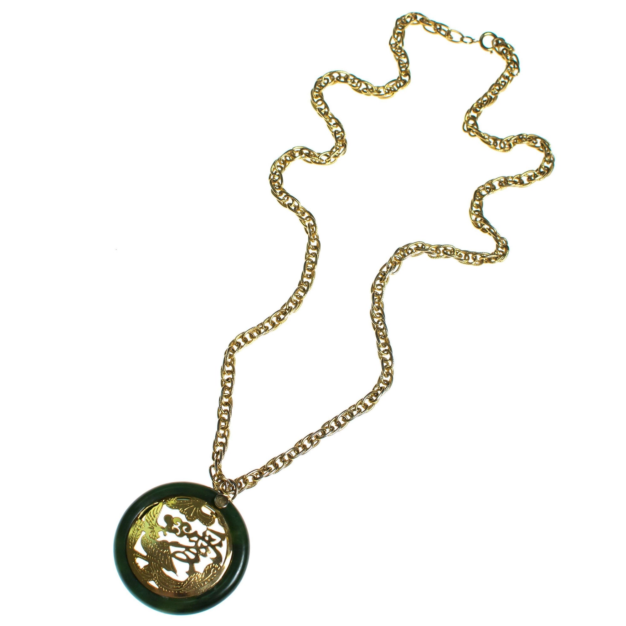 Vintage Asian Character and Jade Pendant Necklace by 1960s - Vintage Meet Modern Vintage Jewelry - Chicago, Illinois - #oldhollywoodglamour #vintagemeetmodern #designervintage #jewelrybox #antiquejewelry #vintagejewelry