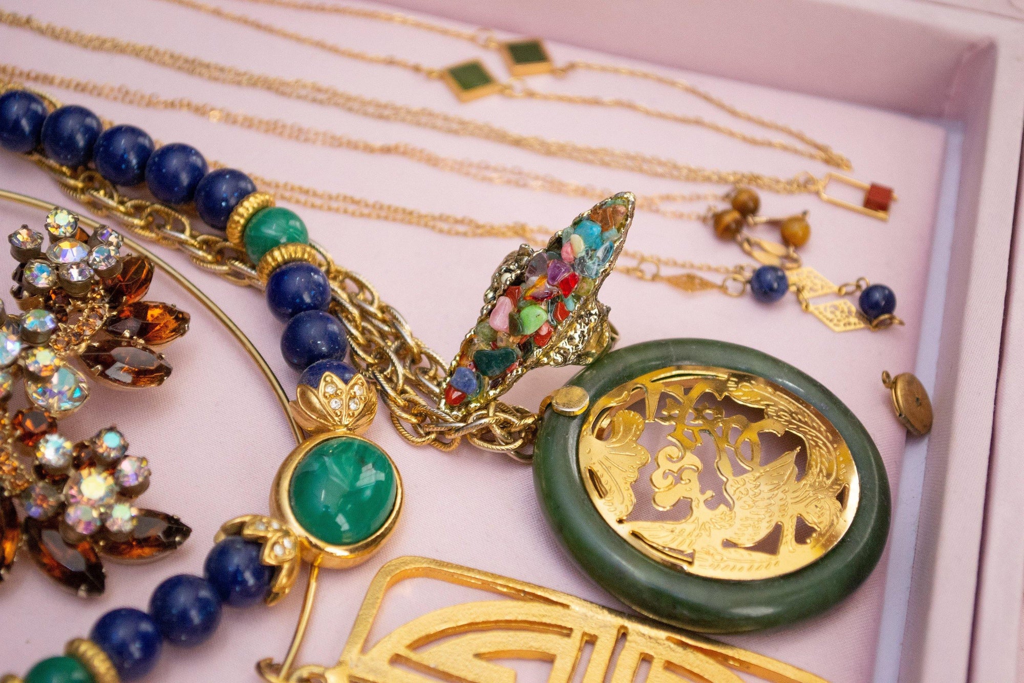 Vintage Asian Character and Jade Pendant Necklace by 1960s - Vintage Meet Modern Vintage Jewelry - Chicago, Illinois - #oldhollywoodglamour #vintagemeetmodern #designervintage #jewelrybox #antiquejewelry #vintagejewelry