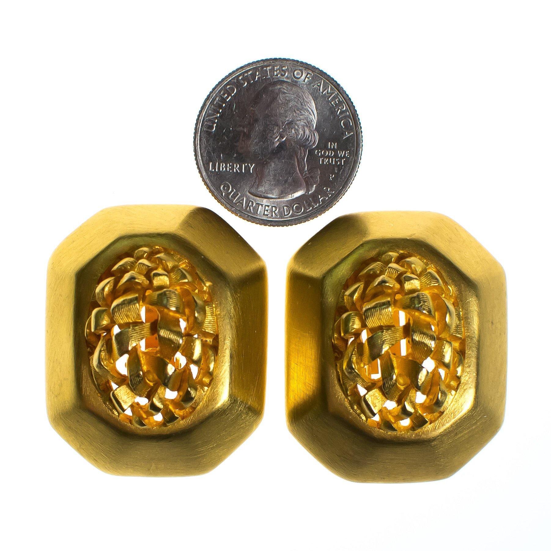 Vintage 1980s Clara Studio Brushed Gold Tone Nugget Statement Earrings by Clara - Vintage Meet Modern Vintage Jewelry - Chicago, Illinois - #oldhollywoodglamour #vintagemeetmodern #designervintage #jewelrybox #antiquejewelry #vintagejewelry