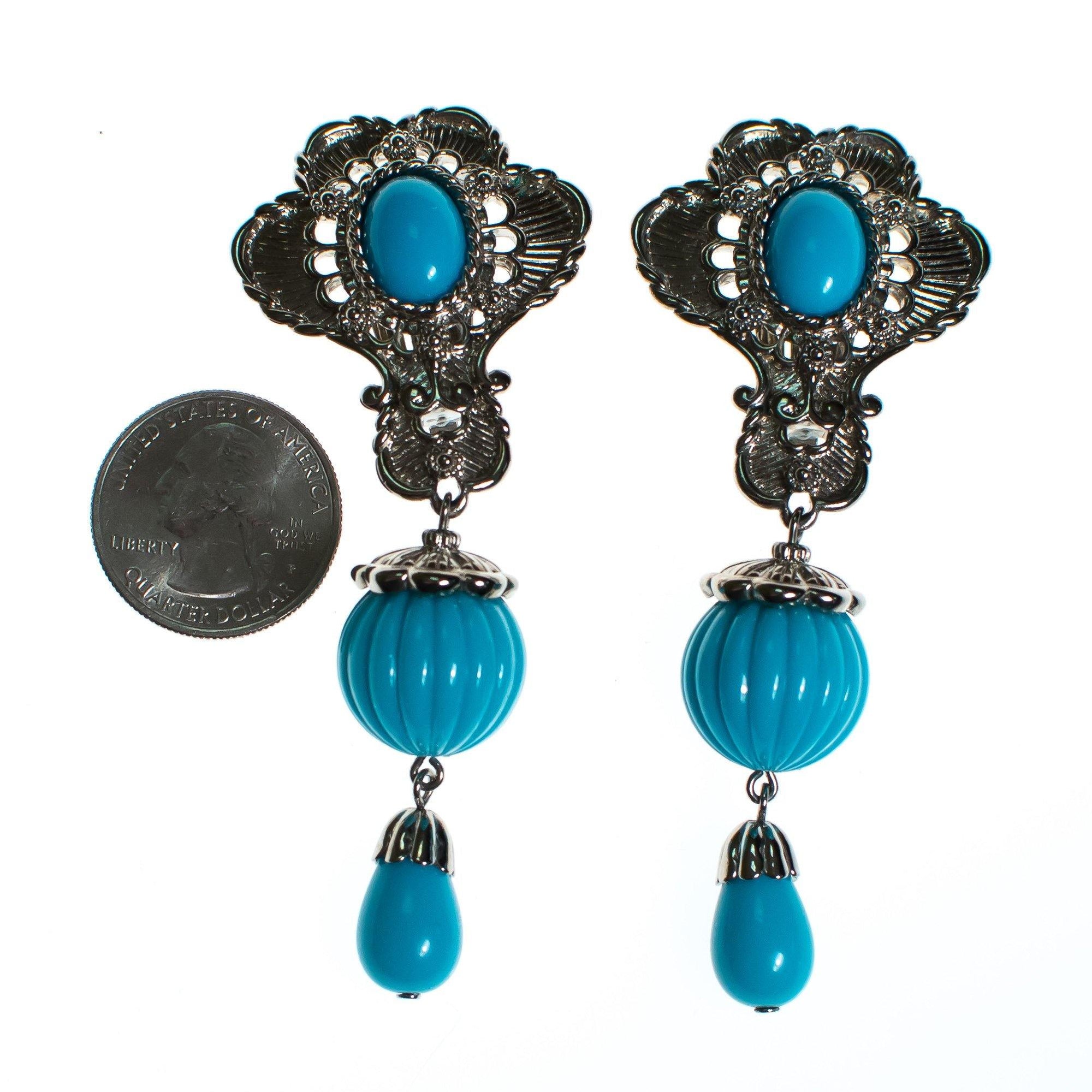 Vintage Jose Barrera for  Avon Turquoise and Silver Statement Earrings by Barrera for Avon - Vintage Meet Modern Vintage Jewelry - Chicago, Illinois - #oldhollywoodglamour #vintagemeetmodern #designervintage #jewelrybox #antiquejewelry #vintagejewelry