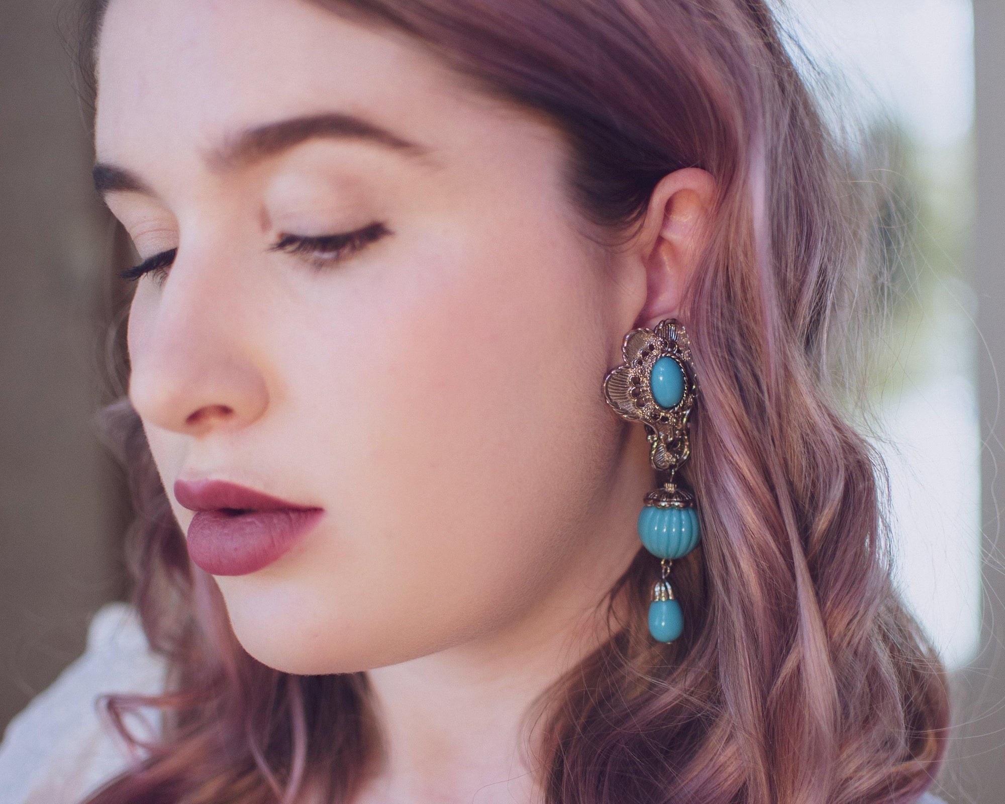 Vintage Jose Barrera for  Avon Turquoise and Silver Statement Earrings by Barrera for Avon - Vintage Meet Modern Vintage Jewelry - Chicago, Illinois - #oldhollywoodglamour #vintagemeetmodern #designervintage #jewelrybox #antiquejewelry #vintagejewelry