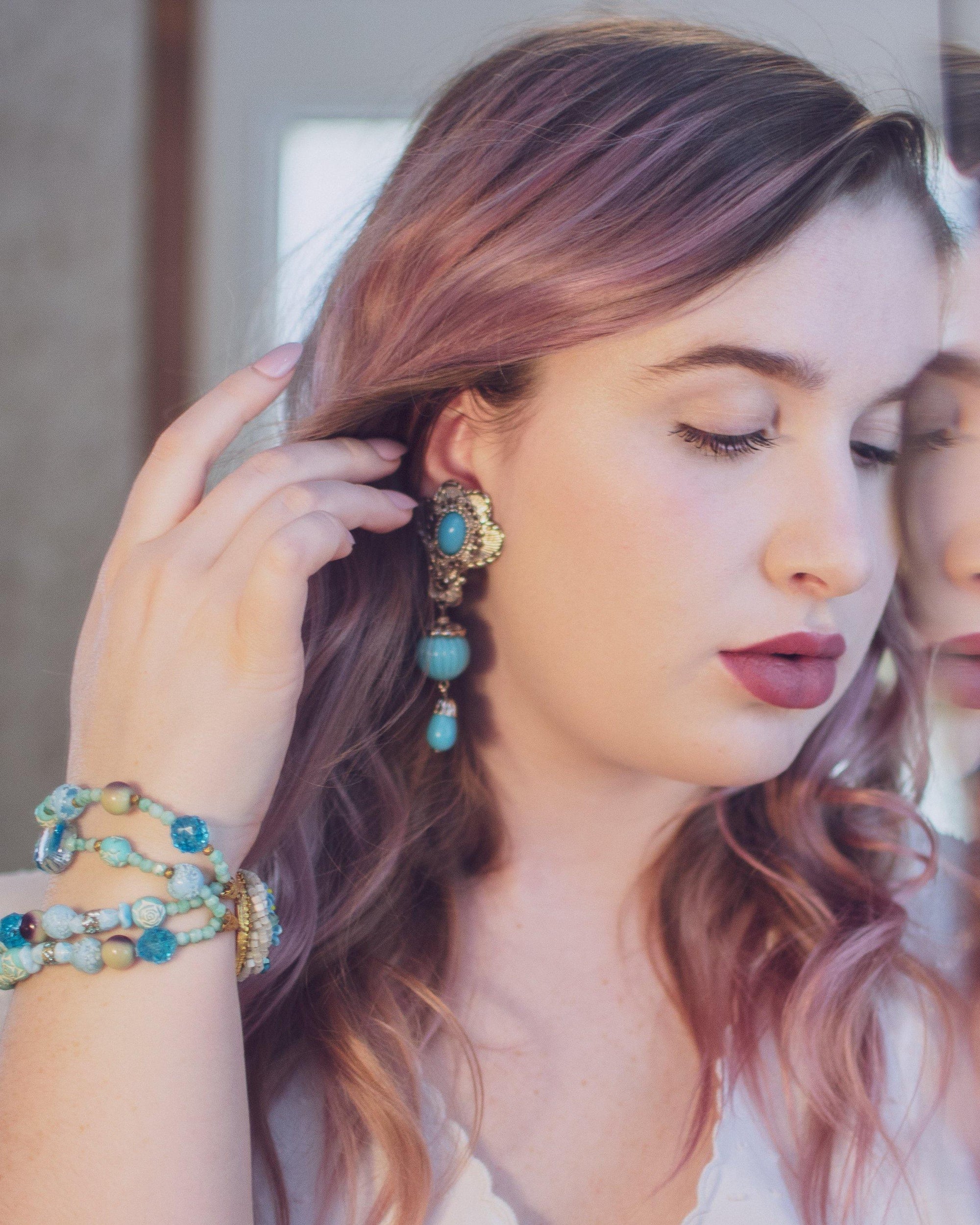 Vintage Jose Barrera for  Avon Turquoise and Silver Statement Earrings by Barrera for Avon - Vintage Meet Modern Vintage Jewelry - Chicago, Illinois - #oldhollywoodglamour #vintagemeetmodern #designervintage #jewelrybox #antiquejewelry #vintagejewelry