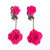 Vintage Hot Pink Flower Pom Pom Statement Earrings