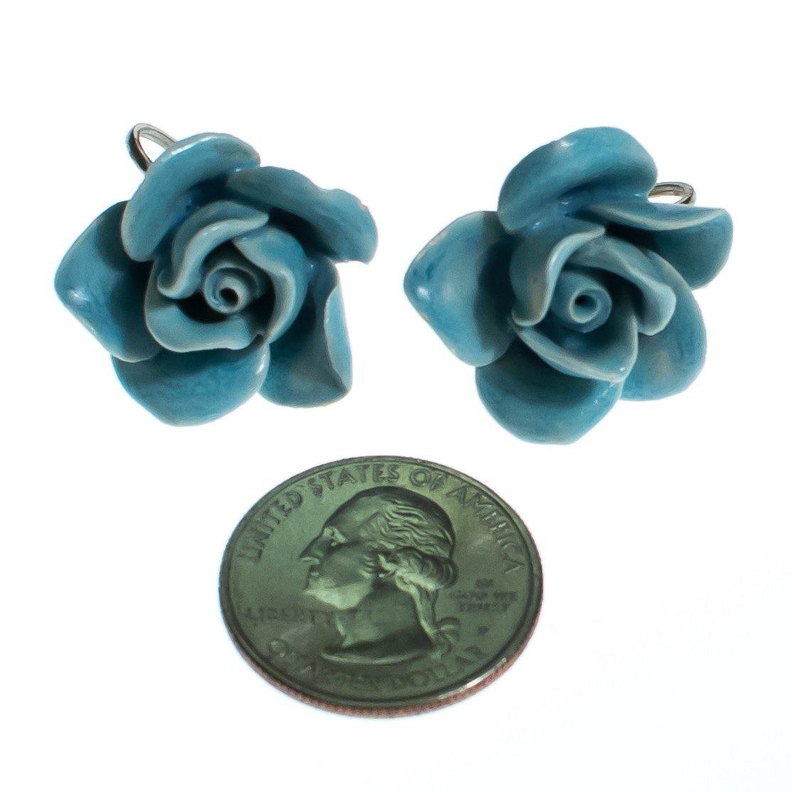 Vintage 1940s Porcelain Blue Rose Earrings, Screw Back by 1940s - Vintage Meet Modern Vintage Jewelry - Chicago, Illinois - #oldhollywoodglamour #vintagemeetmodern #designervintage #jewelrybox #antiquejewelry #vintagejewelry