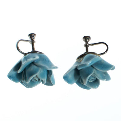 Vintage 1940s Porcelain Blue Rose Earrings, Screw Back by 1940s - Vintage Meet Modern Vintage Jewelry - Chicago, Illinois - #oldhollywoodglamour #vintagemeetmodern #designervintage #jewelrybox #antiquejewelry #vintagejewelry
