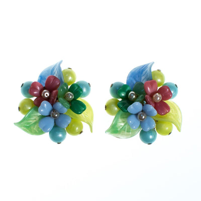 Vintage 1940s Pastel Pink Blue Yellow Green Glass Flower Earrings by 1940s - Vintage Meet Modern Vintage Jewelry - Chicago, Illinois - #oldhollywoodglamour #vintagemeetmodern #designervintage #jewelrybox #antiquejewelry #vintagejewelry