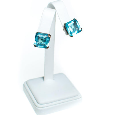 Vintage 1940s Art Deco Blue Crystal Screwback Earrings Set in Sterling Silver by Art Deco - Vintage Meet Modern Vintage Jewelry - Chicago, Illinois - #oldhollywoodglamour #vintagemeetmodern #designervintage #jewelrybox #antiquejewelry #vintagejewelry