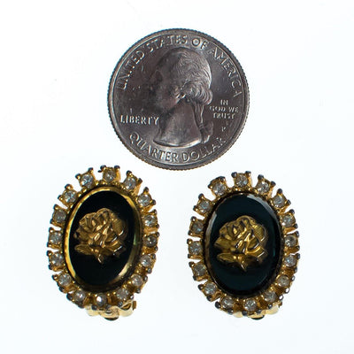 Vintage Celebrity NY Gold Rose and Black Cameo Style Earrings by Celebrity NY - Vintage Meet Modern Vintage Jewelry - Chicago, Illinois - #oldhollywoodglamour #vintagemeetmodern #designervintage #jewelrybox #antiquejewelry #vintagejewelry