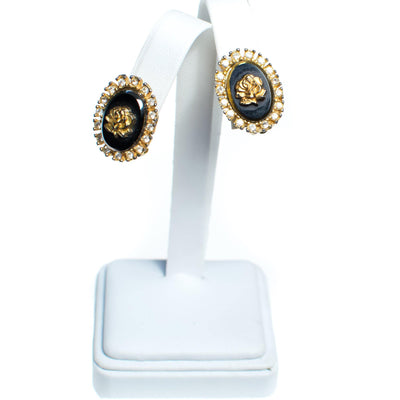 Vintage Celebrity NY Gold Rose and Black Cameo Style Earrings by Celebrity NY - Vintage Meet Modern Vintage Jewelry - Chicago, Illinois - #oldhollywoodglamour #vintagemeetmodern #designervintage #jewelrybox #antiquejewelry #vintagejewelry