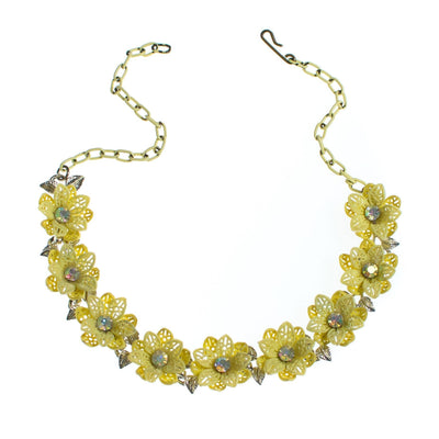 Vintage Yellow Flower Choker Necklace with Aurora Borealis Crystals by 1950s - Vintage Meet Modern Vintage Jewelry - Chicago, Illinois - #oldhollywoodglamour #vintagemeetmodern #designervintage #jewelrybox #antiquejewelry #vintagejewelry