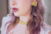 Vintage Yellow Flower Choker Necklace with Aurora Borealis Crystals by 1950s - Vintage Meet Modern Vintage Jewelry - Chicago, Illinois - #oldhollywoodglamour #vintagemeetmodern #designervintage #jewelrybox #antiquejewelry #vintagejewelry