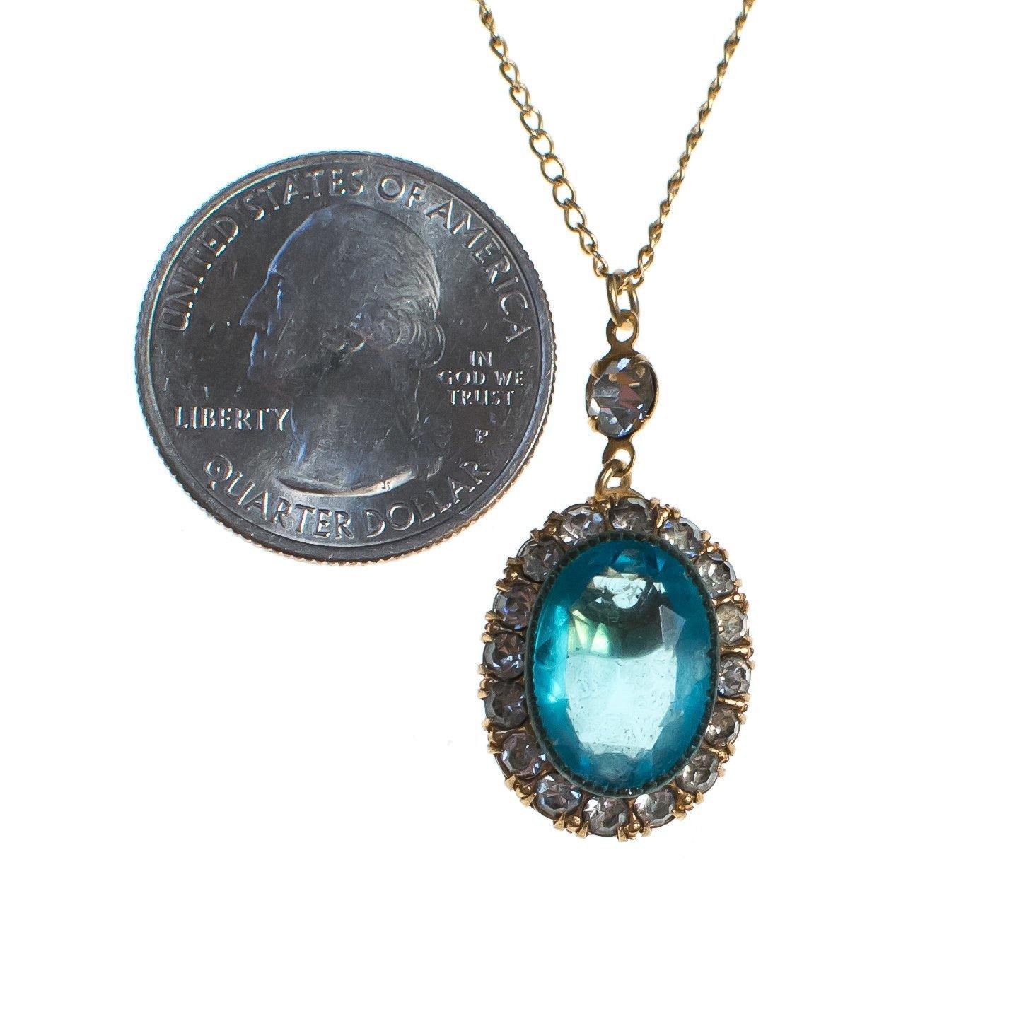 Vintage Oval Blue Crystal Pendant Necklace by 1950s - Vintage Meet Modern Vintage Jewelry - Chicago, Illinois - #oldhollywoodglamour #vintagemeetmodern #designervintage #jewelrybox #antiquejewelry #vintagejewelry