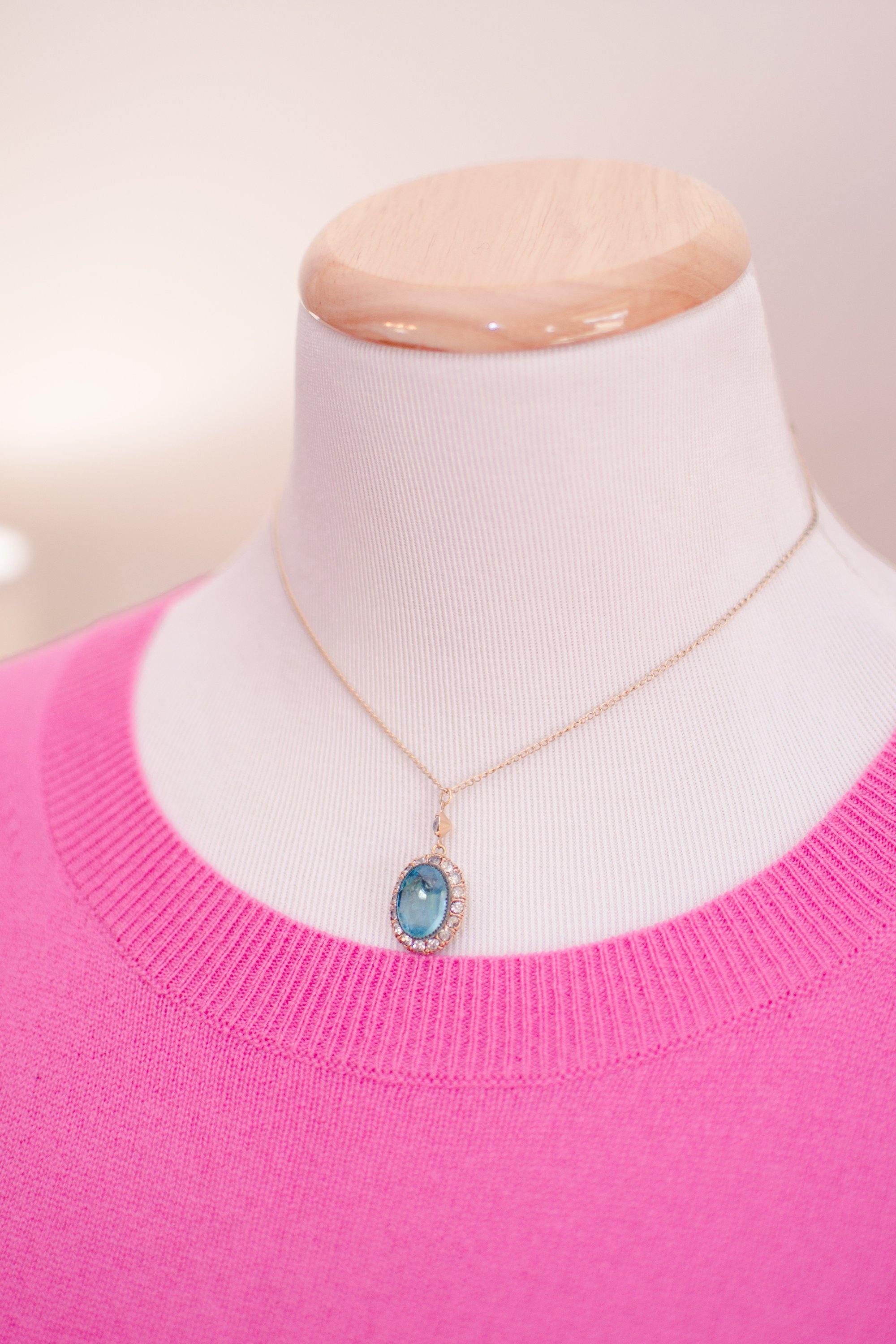Vintage Oval Blue Crystal Pendant Necklace by 1950s - Vintage Meet Modern Vintage Jewelry - Chicago, Illinois - #oldhollywoodglamour #vintagemeetmodern #designervintage #jewelrybox #antiquejewelry #vintagejewelry