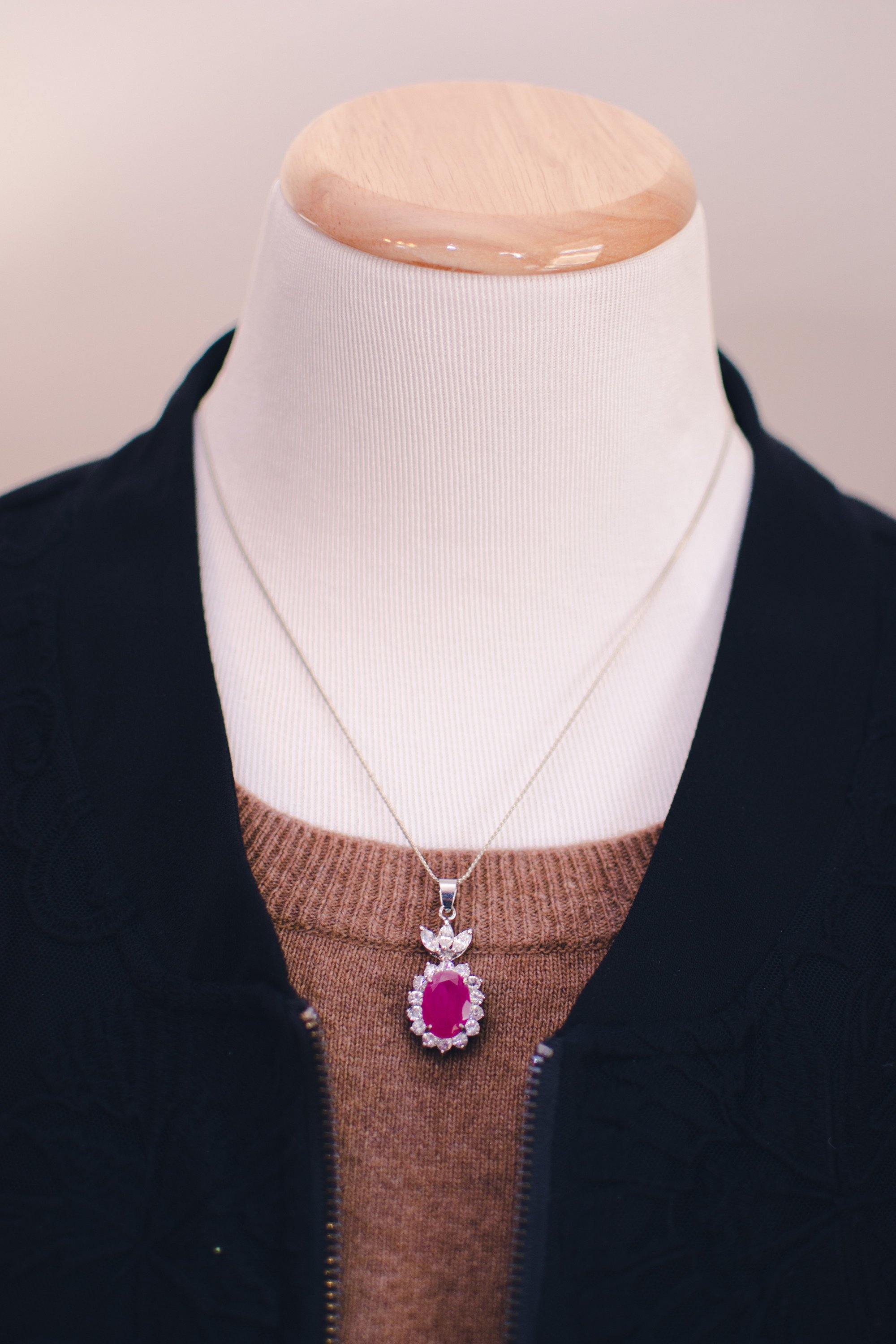 Vintage Ruby and CZ Pendant Necklace Set in Sterling Silver by 1980s - Vintage Meet Modern Vintage Jewelry - Chicago, Illinois - #oldhollywoodglamour #vintagemeetmodern #designervintage #jewelrybox #antiquejewelry #vintagejewelry