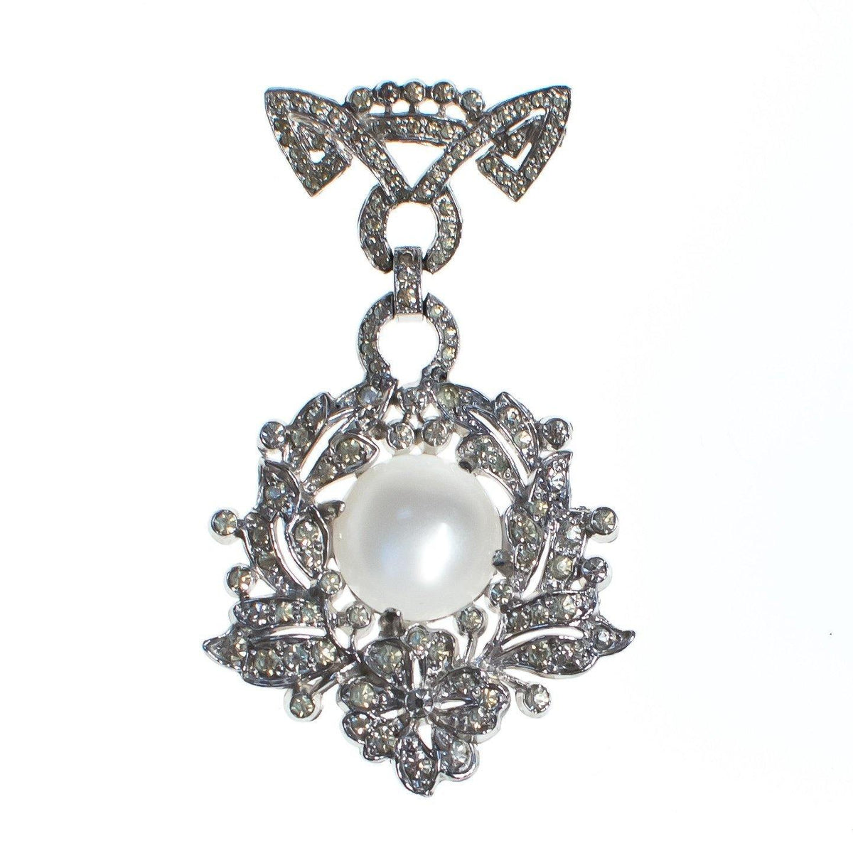 Vintage Art Deco Moonglow and Pave Crystal Fob Brooch