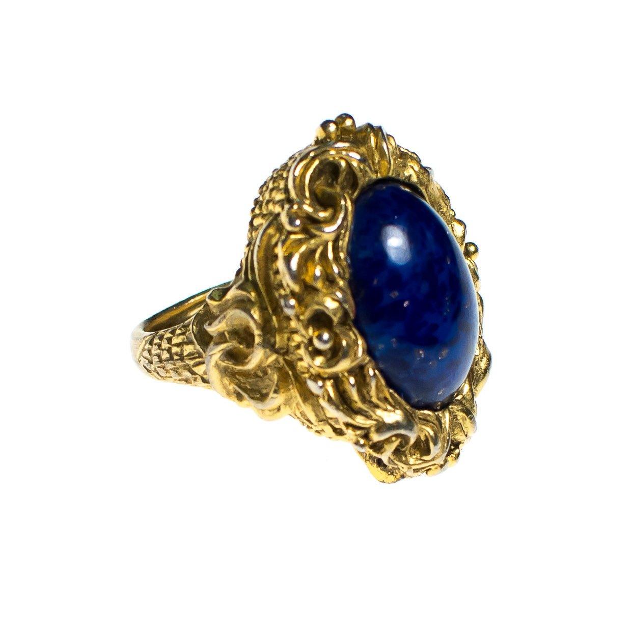 Vintage Chunky Gold Lapis Glass and Gold Locket Statement Ring by Mid Century Modern - Vintage Meet Modern Vintage Jewelry - Chicago, Illinois - #oldhollywoodglamour #vintagemeetmodern #designervintage #jewelrybox #antiquejewelry #vintagejewelry