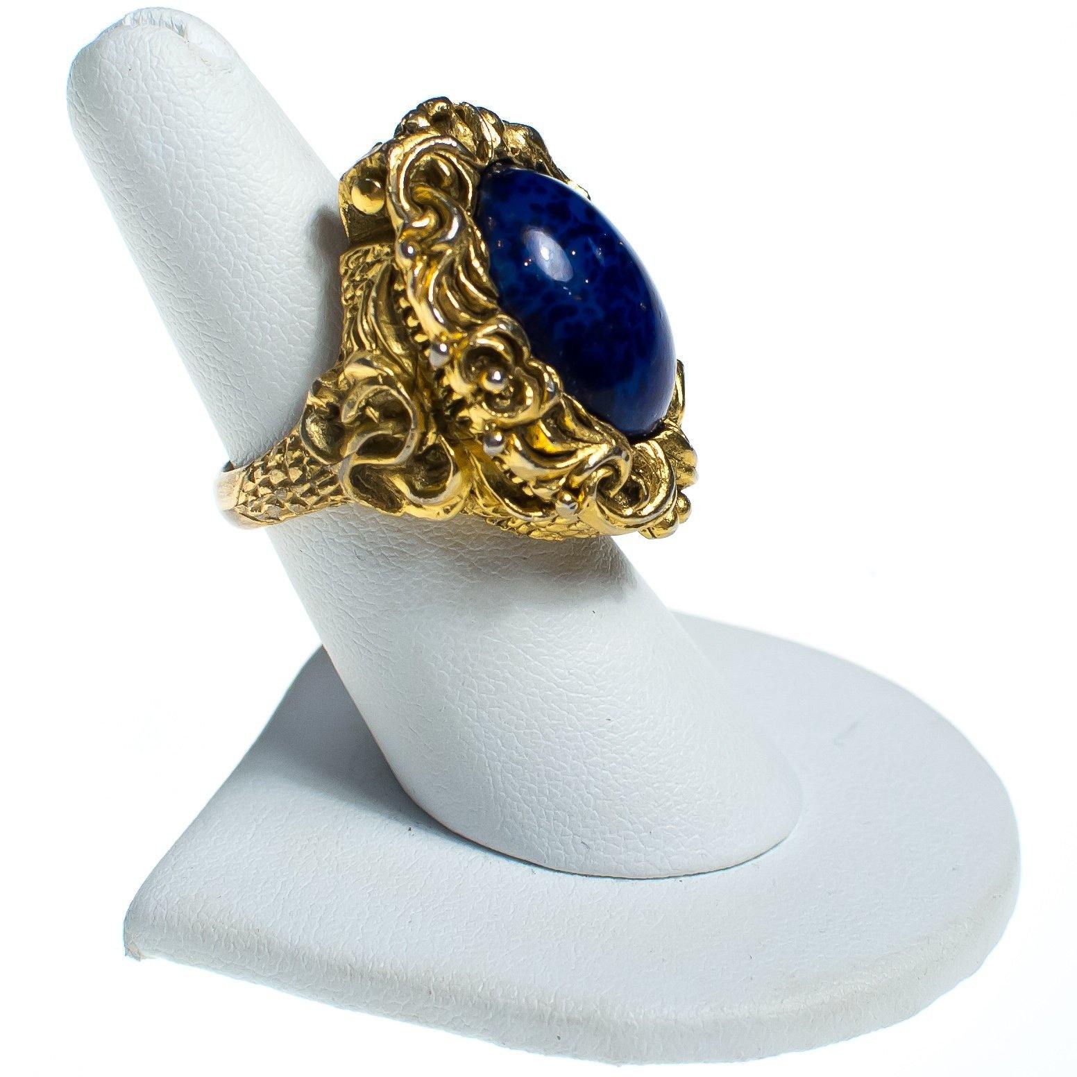 Vintage Chunky Gold Lapis Glass and Gold Locket Statement Ring by Mid Century Modern - Vintage Meet Modern Vintage Jewelry - Chicago, Illinois - #oldhollywoodglamour #vintagemeetmodern #designervintage #jewelrybox #antiquejewelry #vintagejewelry