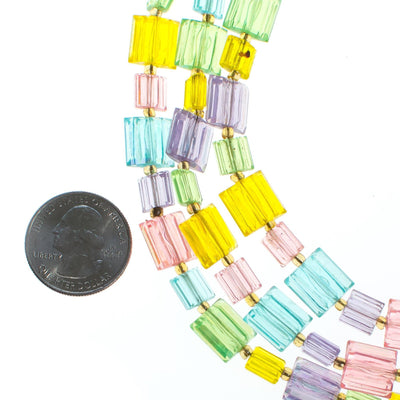 Vintage Pastel Rainbow Lucite Triple Stand Necklace by 1950s - Vintage Meet Modern Vintage Jewelry - Chicago, Illinois - #oldhollywoodglamour #vintagemeetmodern #designervintage #jewelrybox #antiquejewelry #vintagejewelry