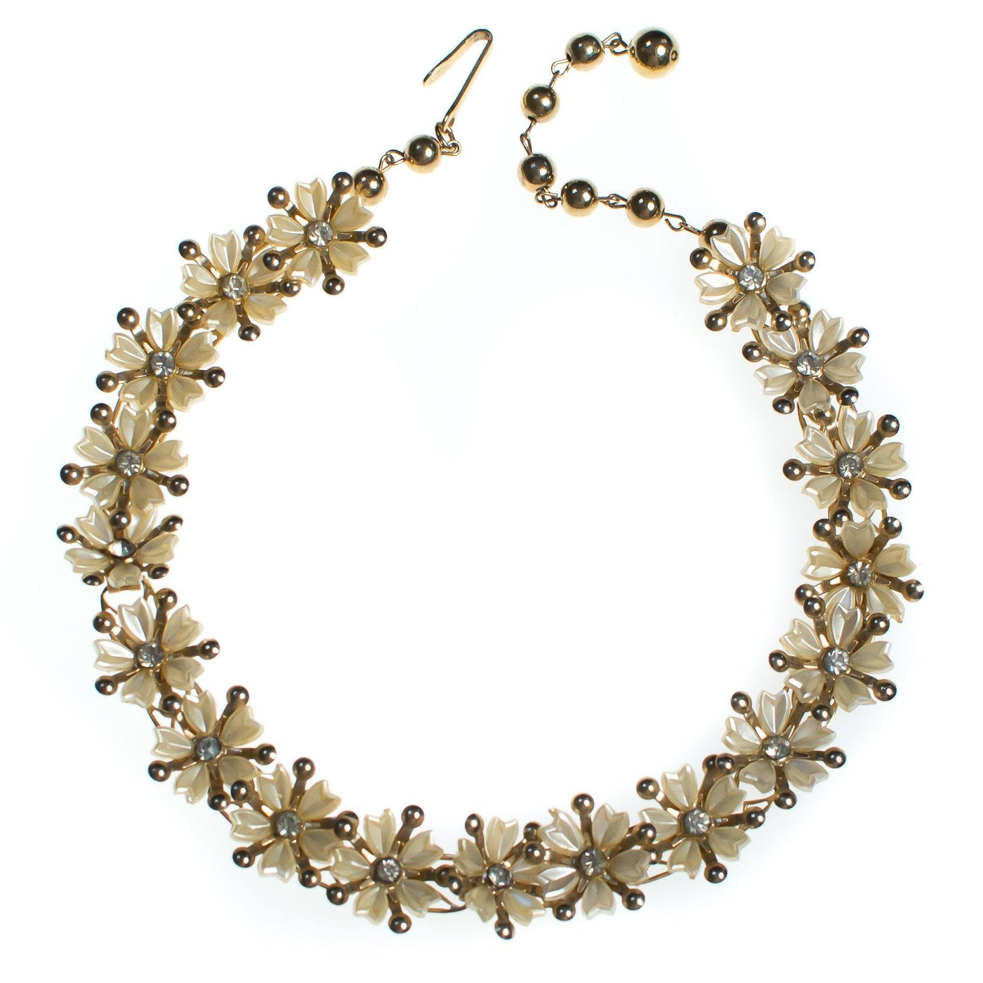 Vintage Retro Glam Pearl Lucite Flower Choker Necklace