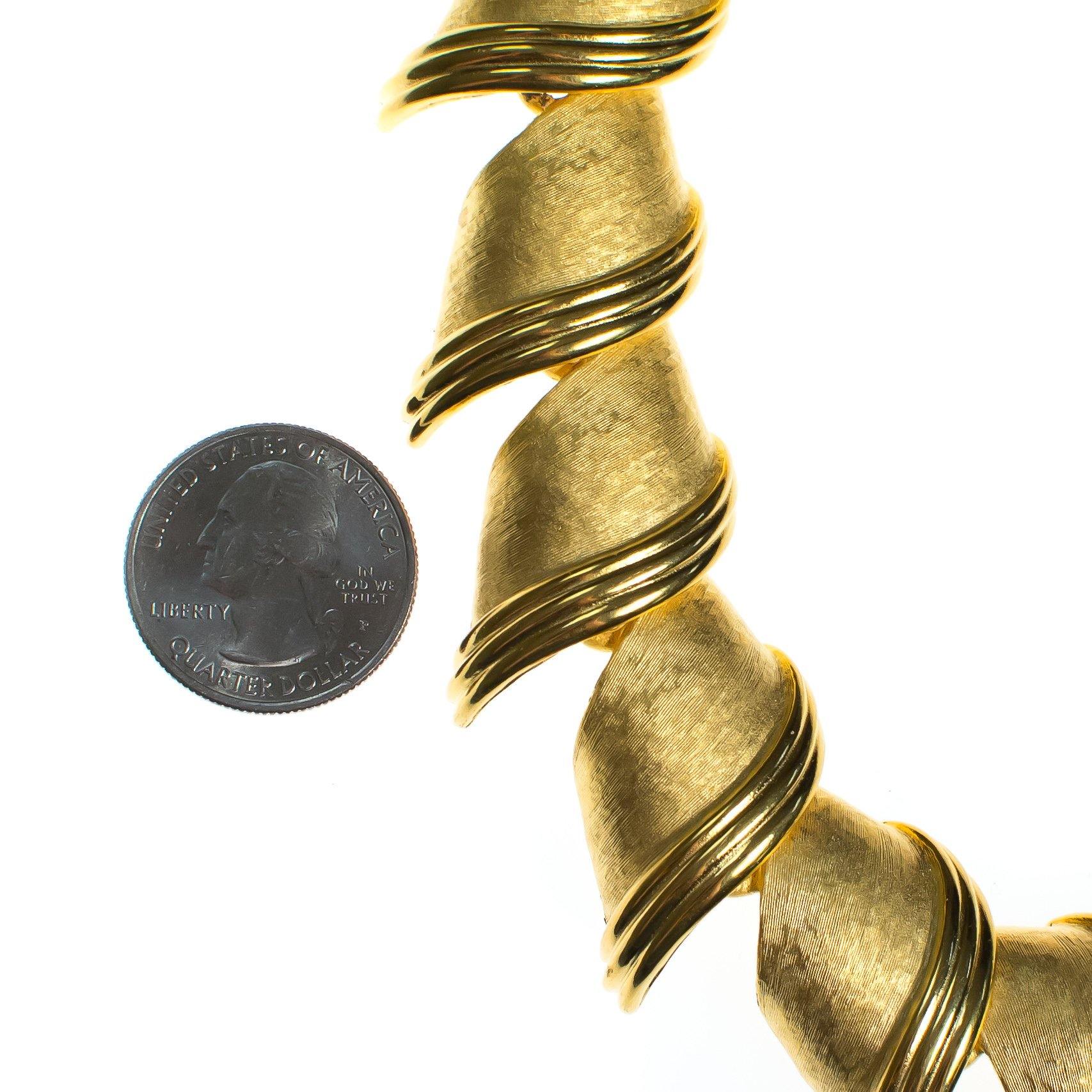 Vintage 1980s Ellen Kiam Heavy Brushed Gold Tone Wide Link Statement Necklace by Ellen Kiam - Vintage Meet Modern Vintage Jewelry - Chicago, Illinois - #oldhollywoodglamour #vintagemeetmodern #designervintage #jewelrybox #antiquejewelry #vintagejewelry