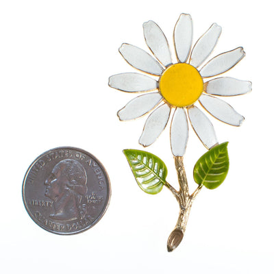 Vintage 1950s Retro Painted Enamel White and Yellow Daisy Brooch by 1950s - Vintage Meet Modern Vintage Jewelry - Chicago, Illinois - #oldhollywoodglamour #vintagemeetmodern #designervintage #jewelrybox #antiquejewelry #vintagejewelry