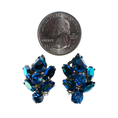 Vintage Mystic Blue Aurora Borealis Crystal Rhinestone Statement Earrings by 1950s - Vintage Meet Modern Vintage Jewelry - Chicago, Illinois - #oldhollywoodglamour #vintagemeetmodern #designervintage #jewelrybox #antiquejewelry #vintagejewelry