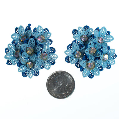 Vintage 1950s Shades of Blue Lace Lucite and Aurora Borealis Flower Earrings by 1950s - Vintage Meet Modern Vintage Jewelry - Chicago, Illinois - #oldhollywoodglamour #vintagemeetmodern #designervintage #jewelrybox #antiquejewelry #vintagejewelry