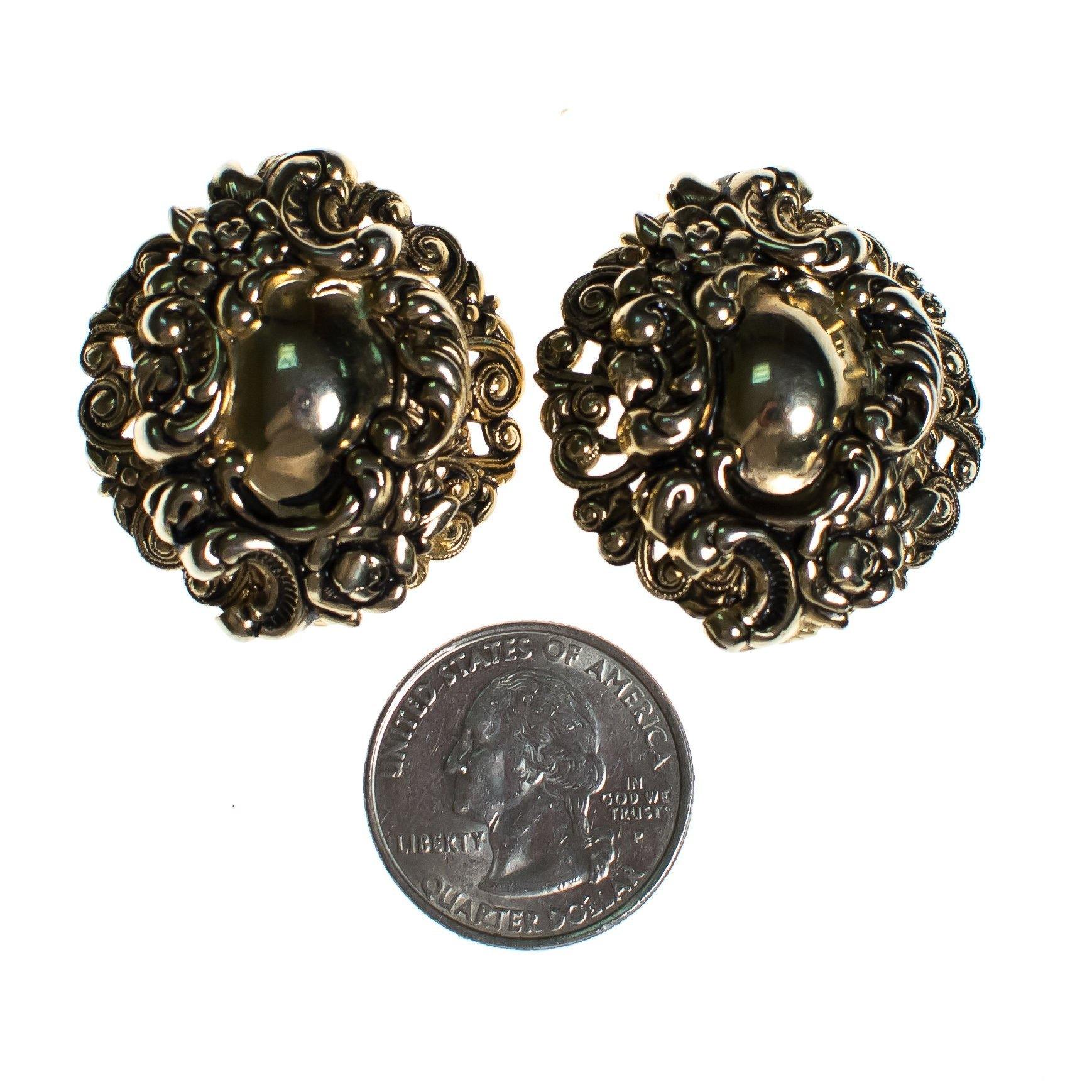 Vintage 1940s Gold Repousse Statement Earrings by 1940s - Vintage Meet Modern Vintage Jewelry - Chicago, Illinois - #oldhollywoodglamour #vintagemeetmodern #designervintage #jewelrybox #antiquejewelry #vintagejewelry