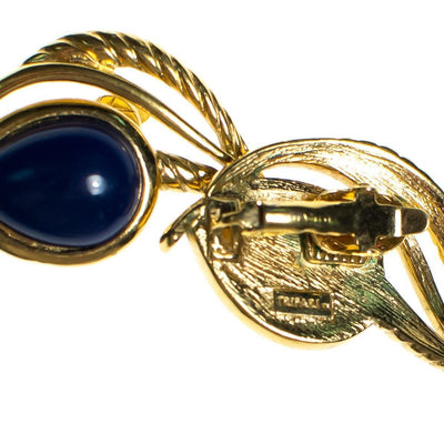 Vintage Crown Trifari Blue Cabochon Gold Leaf Modernist Statement Earrings by Crown Trifari - Vintage Meet Modern Vintage Jewelry - Chicago, Illinois - #oldhollywoodglamour #vintagemeetmodern #designervintage #jewelrybox #antiquejewelry #vintagejewelry