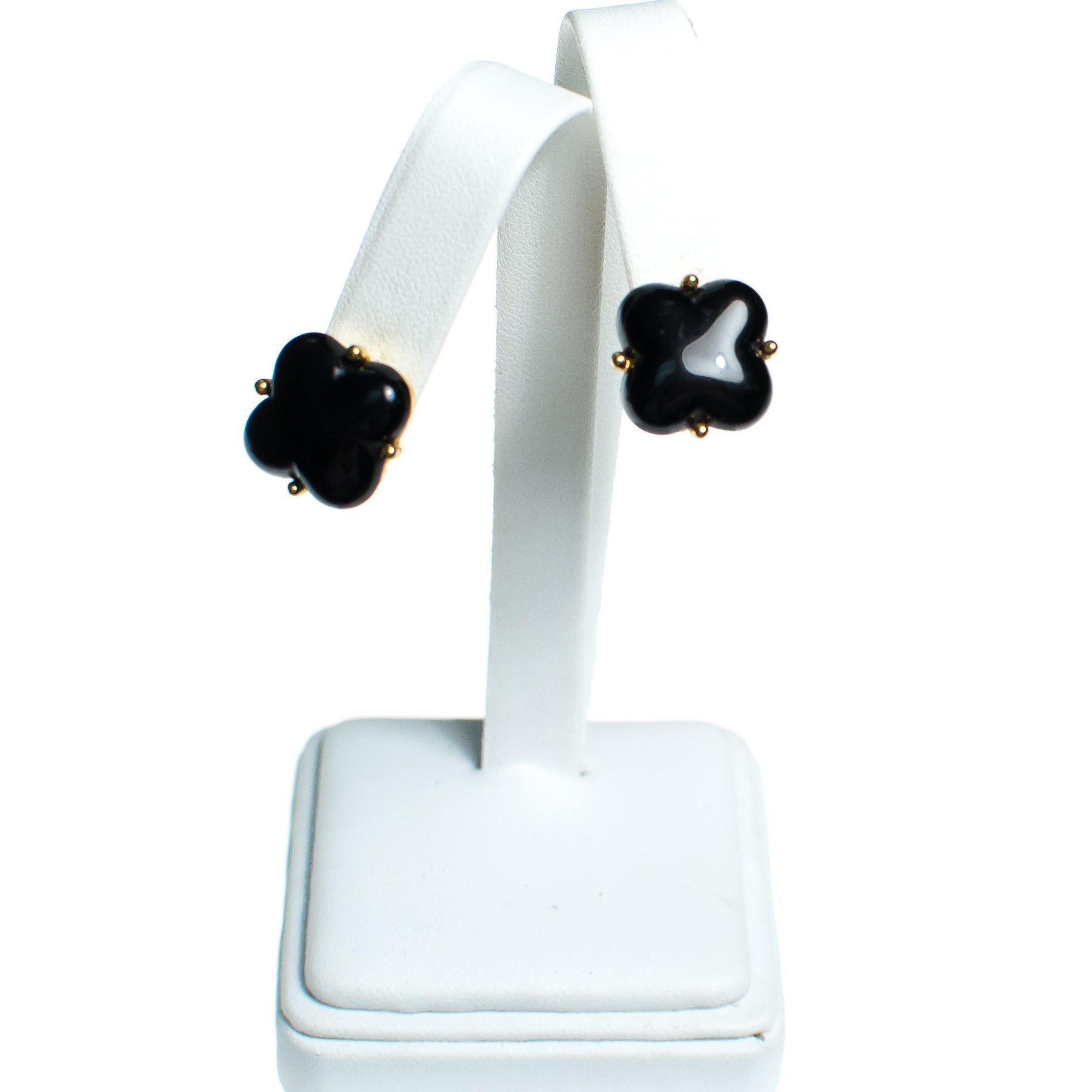 Vintage Black Lucite Quatrafoil Earrings by 1980s - Vintage Meet Modern Vintage Jewelry - Chicago, Illinois - #oldhollywoodglamour #vintagemeetmodern #designervintage #jewelrybox #antiquejewelry #vintagejewelry