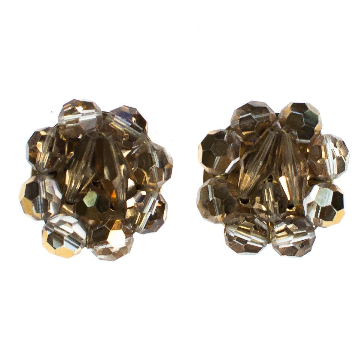 Vintage Champagne Aurora Borealis Crystal Beaded Earrings by Mid Century Modern - Vintage Meet Modern Vintage Jewelry - Chicago, Illinois - #oldhollywoodglamour #vintagemeetmodern #designervintage #jewelrybox #antiquejewelry #vintagejewelry