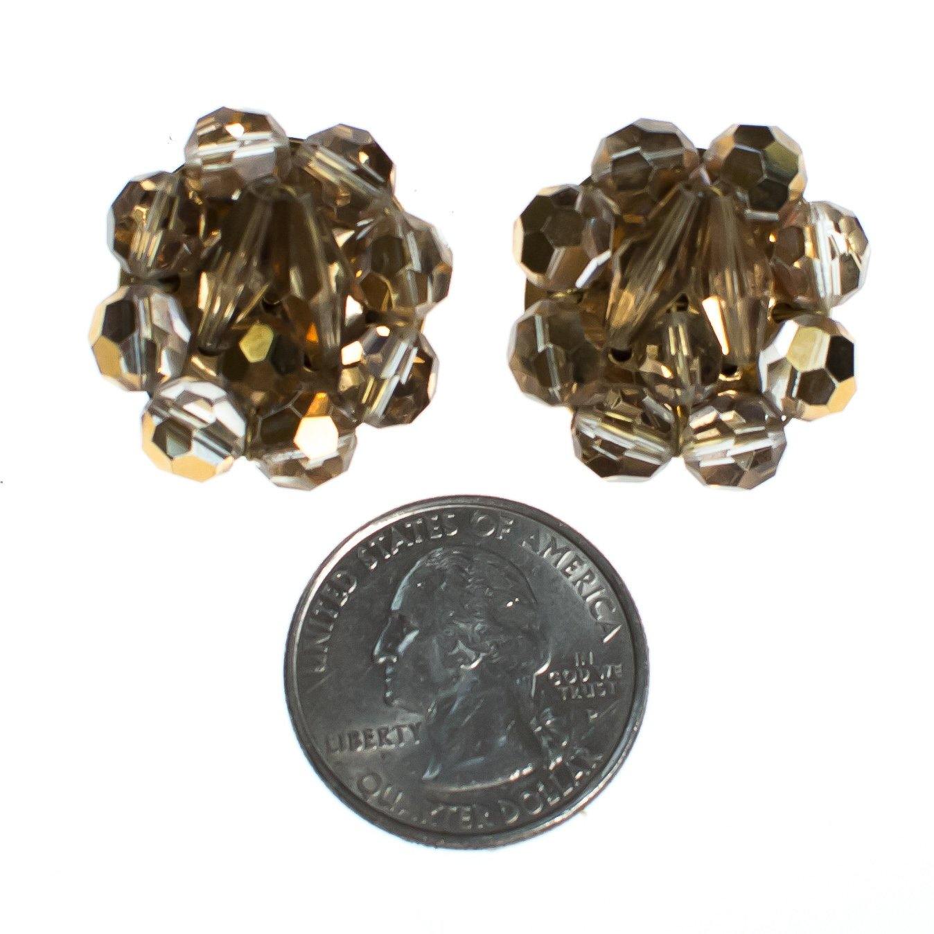 Vintage Champagne Aurora Borealis Crystal Beaded Earrings by Mid Century Modern - Vintage Meet Modern Vintage Jewelry - Chicago, Illinois - #oldhollywoodglamour #vintagemeetmodern #designervintage #jewelrybox #antiquejewelry #vintagejewelry