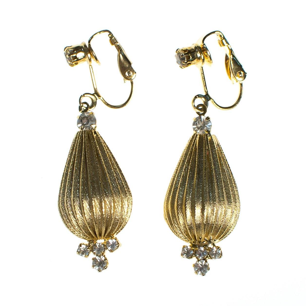 Vintage Fluted Gold Orb Dangling Drop Statement Earrings with Crystals by Mid Century Modern - Vintage Meet Modern Vintage Jewelry - Chicago, Illinois - #oldhollywoodglamour #vintagemeetmodern #designervintage #jewelrybox #antiquejewelry #vintagejewelry