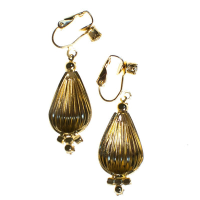Vintage Fluted Gold Orb Dangling Drop Statement Earrings with Crystals by Mid Century Modern - Vintage Meet Modern Vintage Jewelry - Chicago, Illinois - #oldhollywoodglamour #vintagemeetmodern #designervintage #jewelrybox #antiquejewelry #vintagejewelry