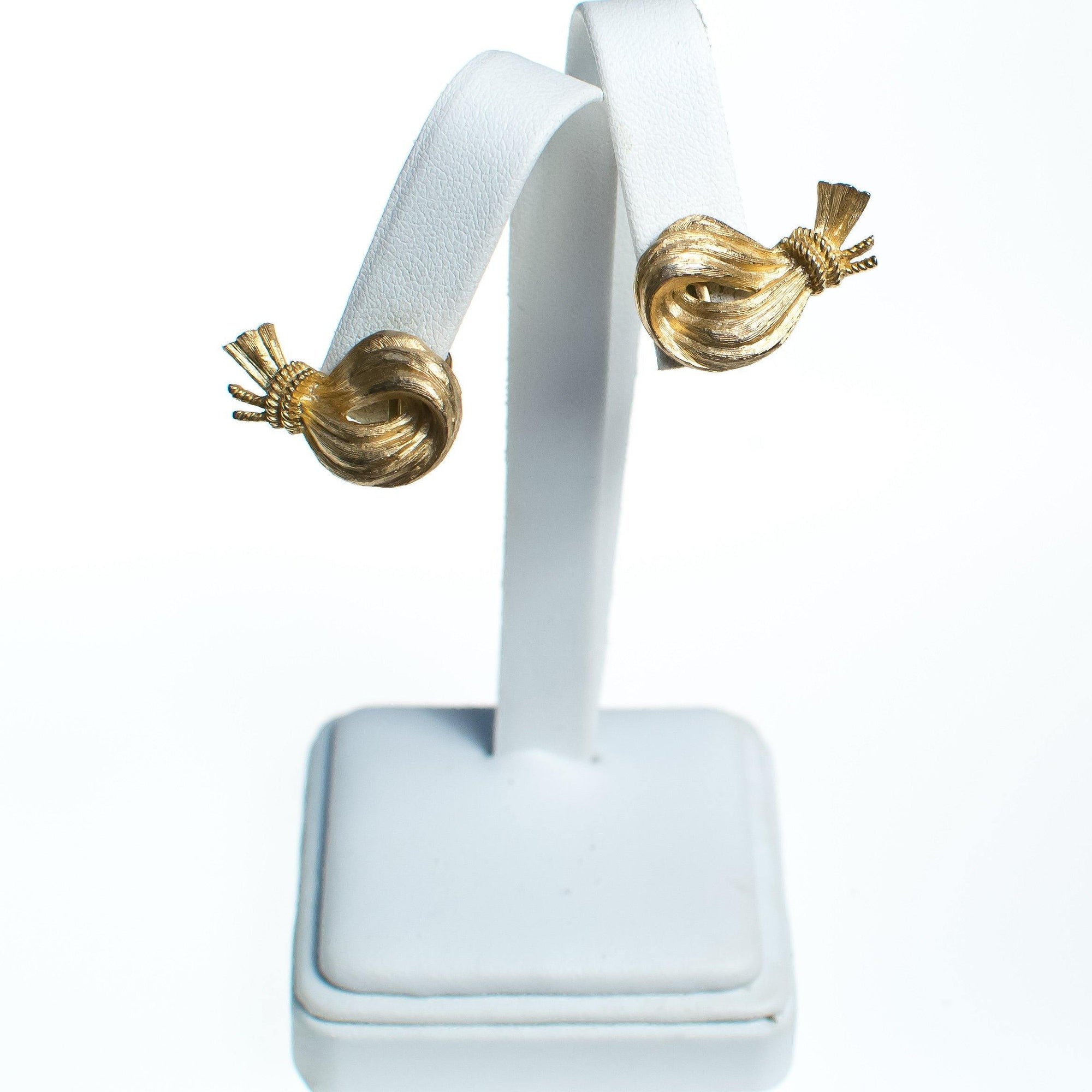 Vintage Mid Century Modern Crown Trifari Gold Loop & Knot Earrings by Crown Trifari - Vintage Meet Modern Vintage Jewelry - Chicago, Illinois - #oldhollywoodglamour #vintagemeetmodern #designervintage #jewelrybox #antiquejewelry #vintagejewelry