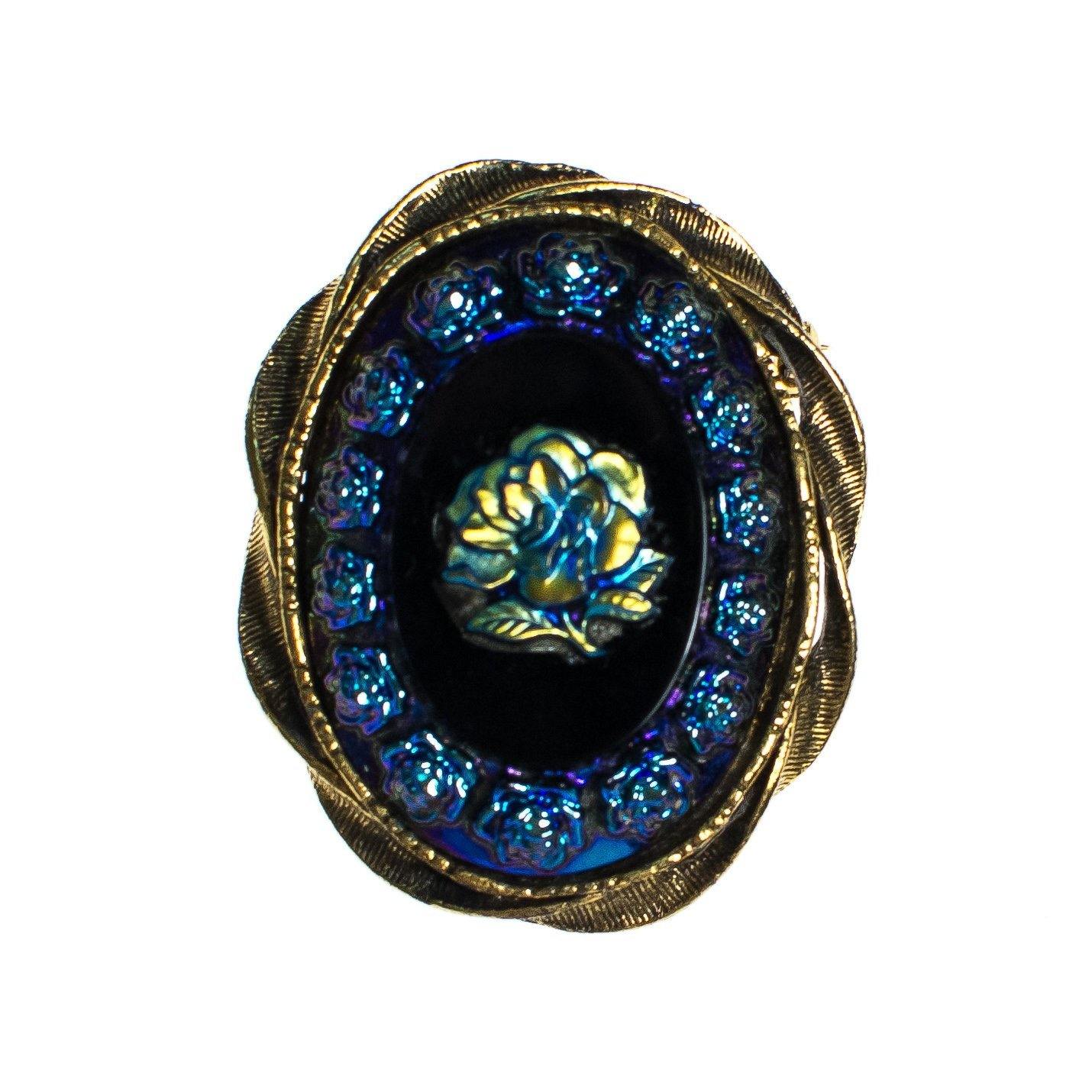 Vintage Blue Aurora Borealis Rose Cameo Brooch by Mid Century Modern - Vintage Meet Modern Vintage Jewelry - Chicago, Illinois - #oldhollywoodglamour #vintagemeetmodern #designervintage #jewelrybox #antiquejewelry #vintagejewelry