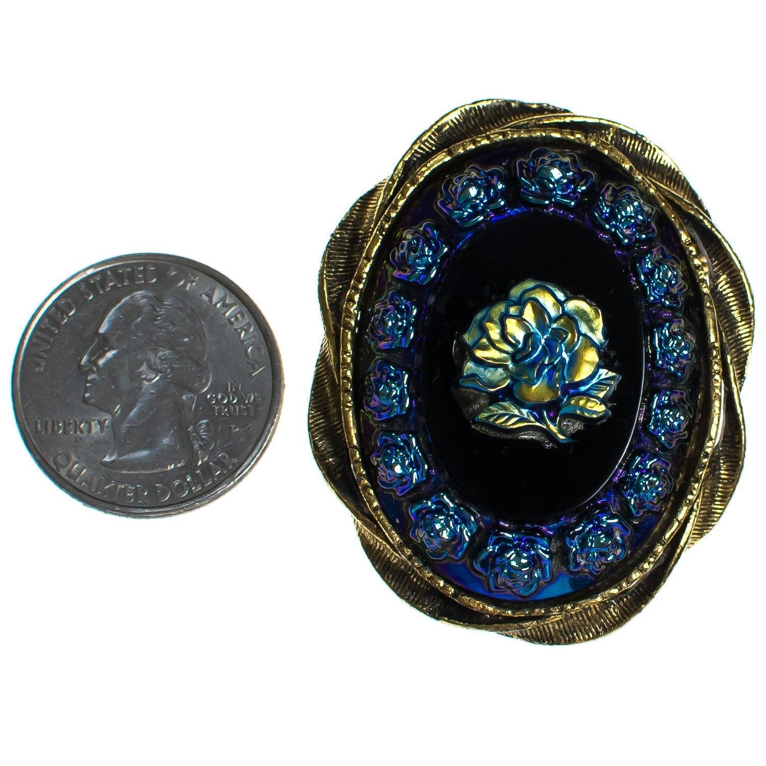 Vintage Blue Aurora Borealis Rose Cameo Brooch by Mid Century Modern - Vintage Meet Modern Vintage Jewelry - Chicago, Illinois - #oldhollywoodglamour #vintagemeetmodern #designervintage #jewelrybox #antiquejewelry #vintagejewelry