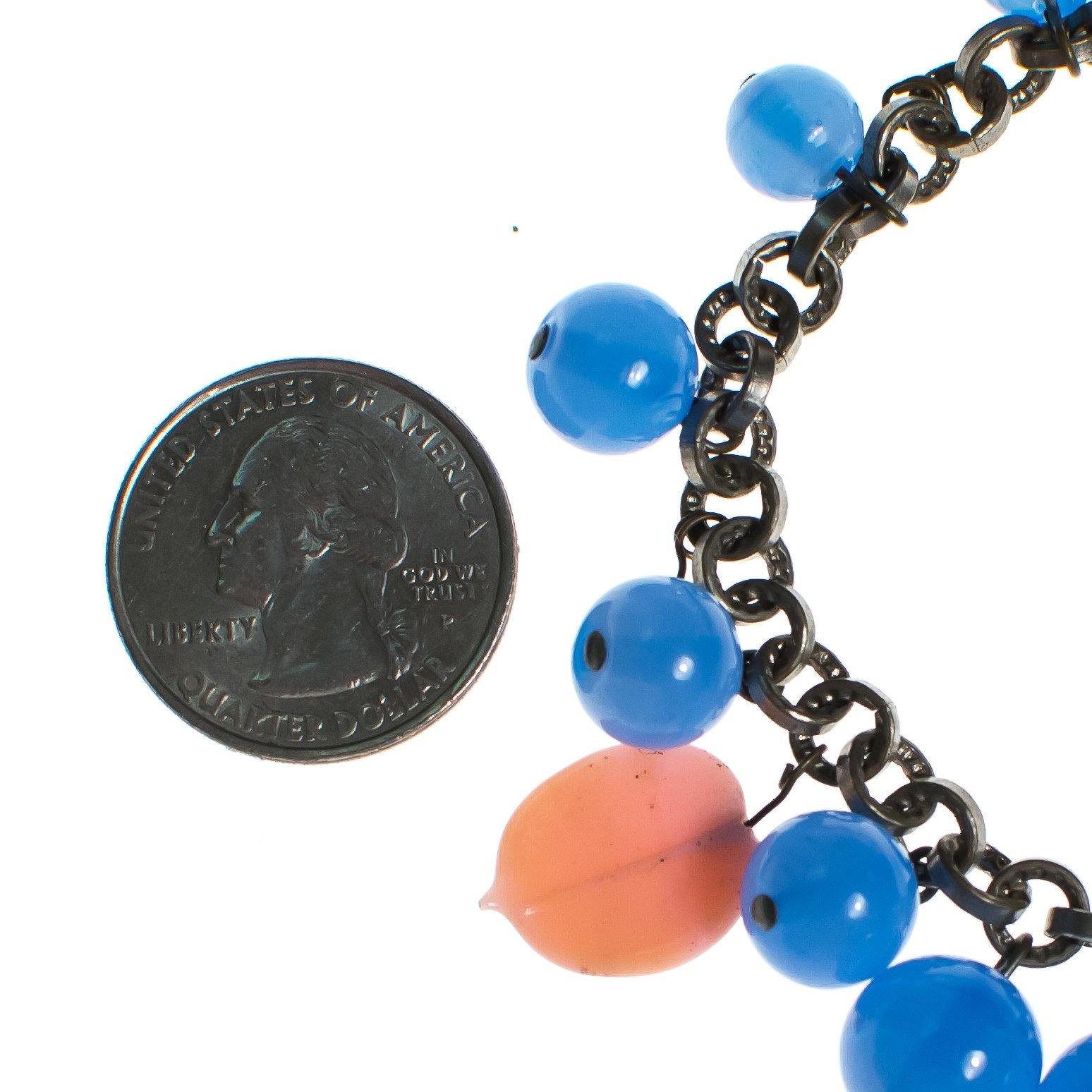 Vintage 1940s Made in Germany Blue Marble Glass Bracelet with Pink Leaves by Germany - Vintage Meet Modern Vintage Jewelry - Chicago, Illinois - #oldhollywoodglamour #vintagemeetmodern #designervintage #jewelrybox #antiquejewelry #vintagejewelry