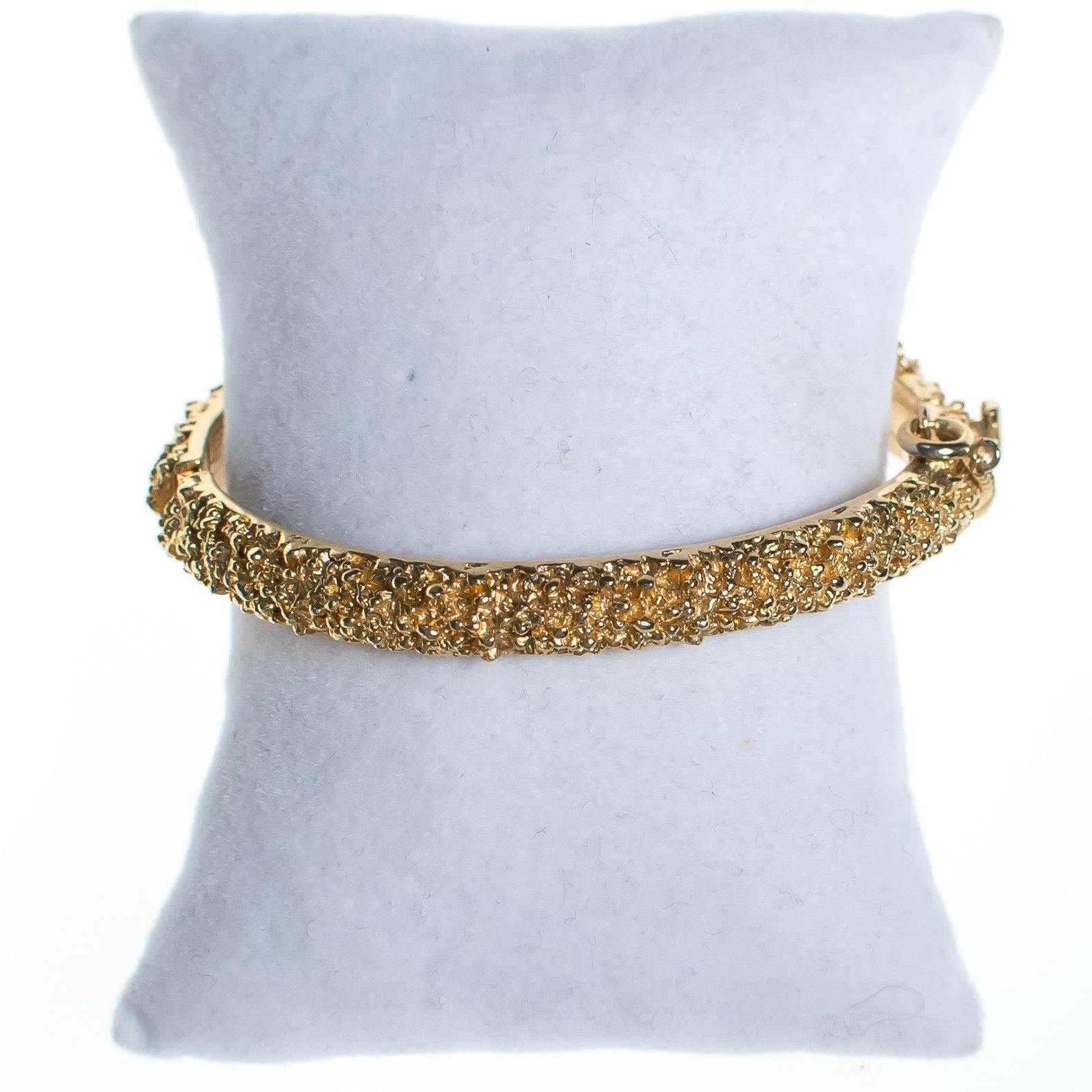Vintage Crown Trifari Mid Century Modern Gold Pebbled Textured Bangle Bracelet by Crown Trifari - Vintage Meet Modern Vintage Jewelry - Chicago, Illinois - #oldhollywoodglamour #vintagemeetmodern #designervintage #jewelrybox #antiquejewelry #vintagejewelry