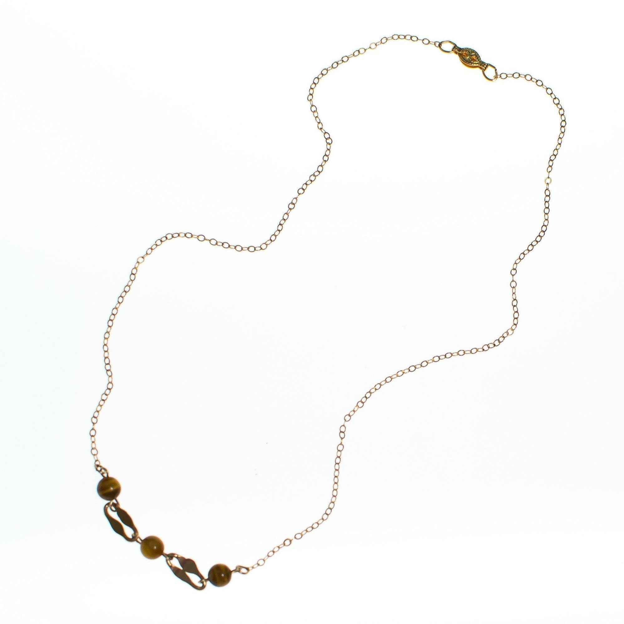 Vintage 1970s Minimalist Gold Filled Tigers Eye Beaded Necklace by 1970s - Vintage Meet Modern Vintage Jewelry - Chicago, Illinois - #oldhollywoodglamour #vintagemeetmodern #designervintage #jewelrybox #antiquejewelry #vintagejewelry