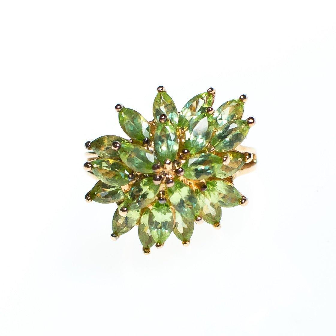 Vintage Peridot Cluster Cocktail Statement Ring 18kt Gold Over Sterling Silver