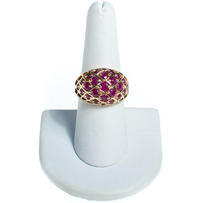 Vintage Ruby Dome Cocktail Statement Ring 18kt Gold over Sterling Silver by Ruby - Vintage Meet Modern Vintage Jewelry - Chicago, Illinois - #oldhollywoodglamour #vintagemeetmodern #designervintage #jewelrybox #antiquejewelry #vintagejewelry